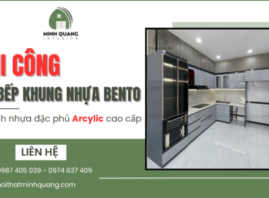 Thi công tủ bếp khung nhựa bento cánh nhựa đặc phủ acrylic cao cấp