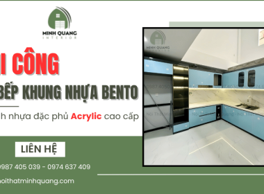 Thi công tủ bếp khung nhựa bento cánh nhựa đặc phủ acrylic cao cấp