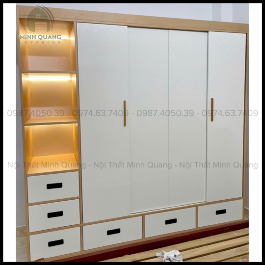 TỦ QUẦN ÁO 4 CÁNH CỬA LÙA NHỰA ĐÀI LOAN CAO CẤP QA00123