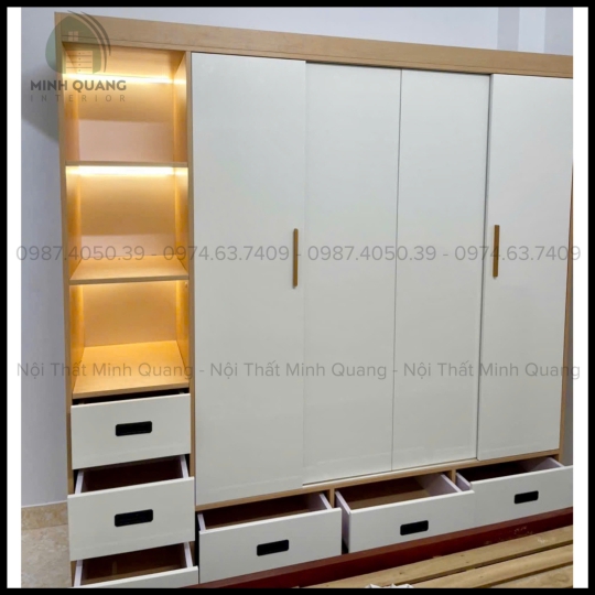 TỦ QUẦN ÁO 4 CÁNH CỬA LÙA NHỰA ĐÀI LOAN CAO CẤP QA00123