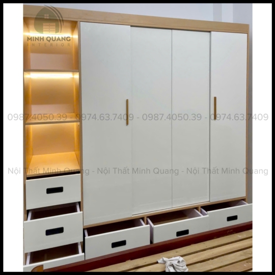 TỦ QUẦN ÁO 4 CÁNH CỬA LÙA NHỰA ĐÀI LOAN CAO CẤP QA00123