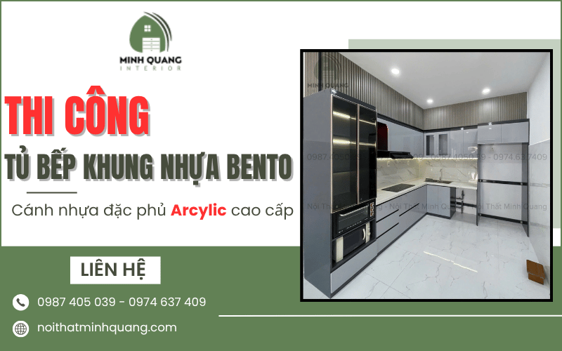 Thi công tủ bếp khung nhựa bento